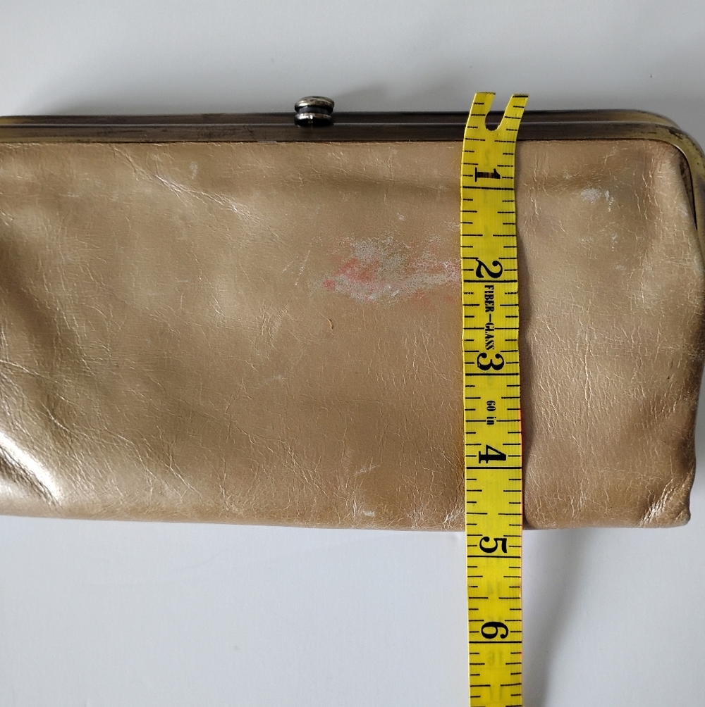HOBO  Leather Lauren Wallet Kiss Lock Metallic Gold Folding  Classic Clutch - Picture 11 of 12